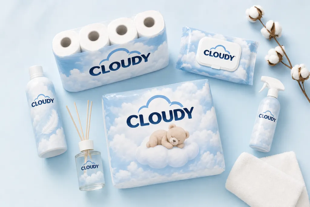 De complete Cloudy-collectie van bovenaf gefotografeerd
